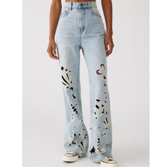 BDG Denim - BDG High Waisted Flare Jeans Cutout Seascape Urban Outfitters Exclusive